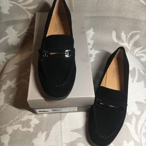 Franco Sarto Black Suede Stack Heel Loafers NWT